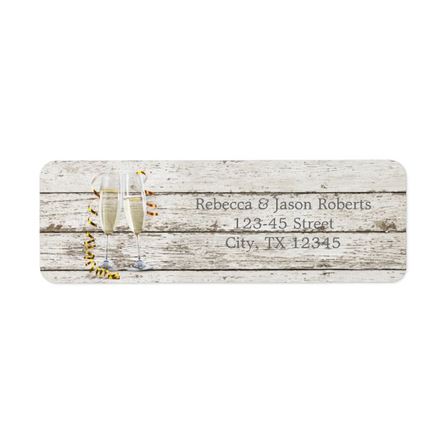 french country whitewashed wood champagne flutes return address label (Front)