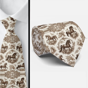 French Countryside Horses Toile De Jouy Pattern Tie