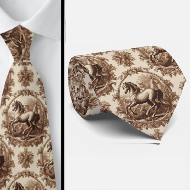 French Countryside Horses Toile De Jouy Pattern Tie (Creator Uploaded)
