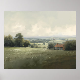 French Countryside Landscape Rustic Farmhouse Poster