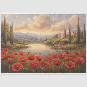 French Countryside Poppy Field Decoupage Tissue Paper