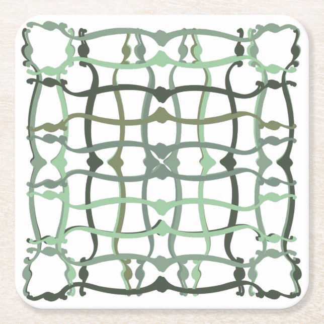 French countryside sage green tile square paper coaster (Front)