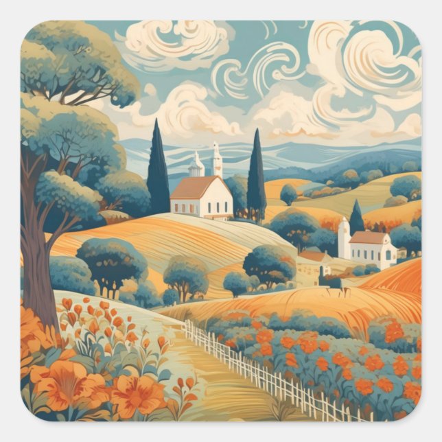 French Countryside Square Sticker (Front)