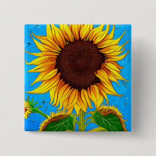 French Countryside Sunflower 15 Cm Square Badge