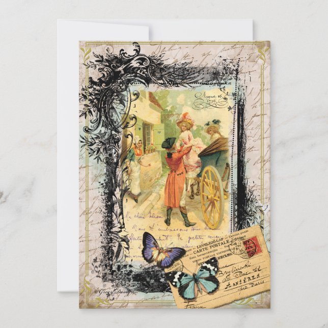 French Couple in Carriage Card Invitation (Front)