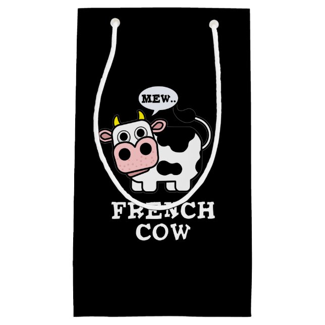 French Cow Funny Animal Pun Dark BG Small Gift Bag (Front)