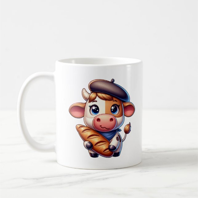 French Cow with Baguette  Coffee Mug (Left)