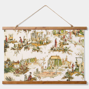 French Creme Toile Chinoiserie Style Rustic  Hanging Tapestry