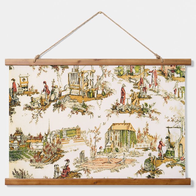 French Creme Toile Chinoiserie Style Rustic  Hanging Tapestry (Front)