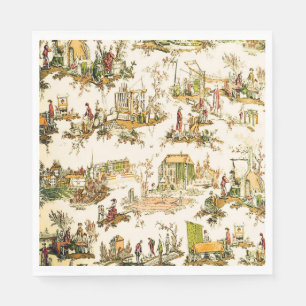 French Creme Toile Chinoiserie Style Rustic Napkin