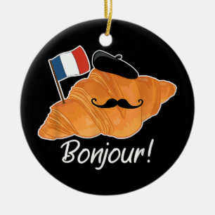 French Croissant Lover France Flag Francophile Ceramic Ornament