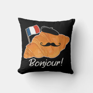 French Croissant Lover France Flag Francophile Cushion