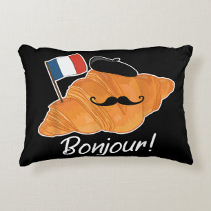 French Croissant Lover France Flag Francophile Decorative Cushion