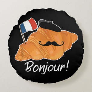 French Croissant Lover France Flag Francophile Round Cushion