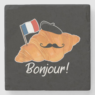 French Croissant Lover France Flag Francophile Stone Coaster