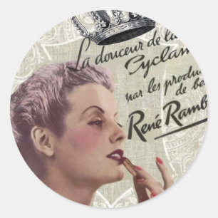 French Crown girly glamour fashionista parisian Classic Round Sticker