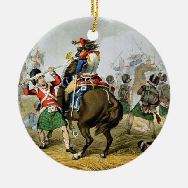 French Cuirassiers at the Battle of Waterloo, Char Ceramic Ornament (Front)