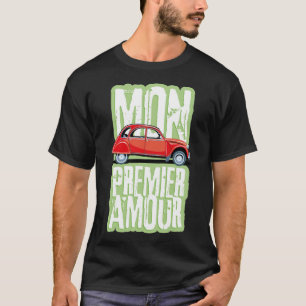 French cult car Duck 2cv red and doggie school bla T-Shirt