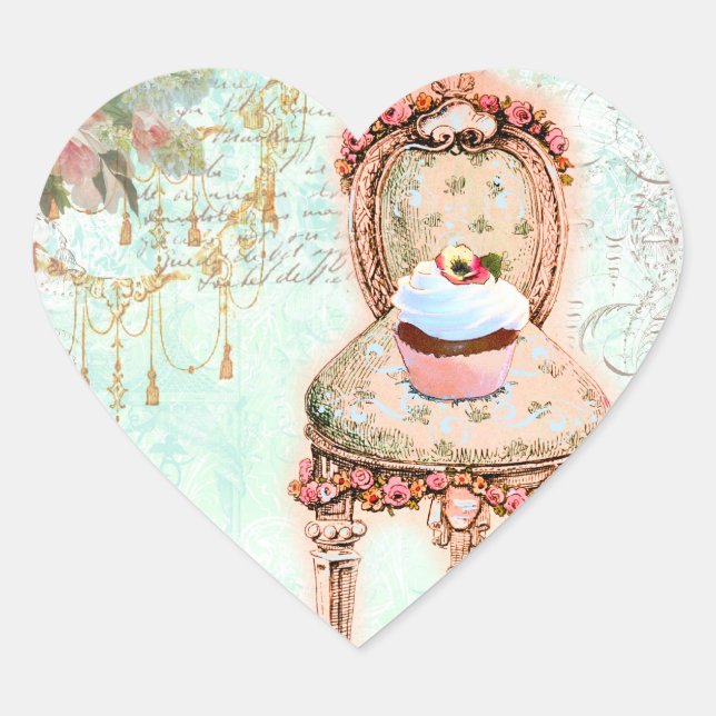 French Cupcake Victorian Style Heart Sticker (Front)