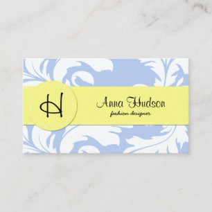 French Damask, Ornaments, Swirls - Blue White Business Card