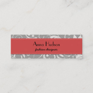 French Damask, Ornaments, Swirls - Grey White Mini Business Card