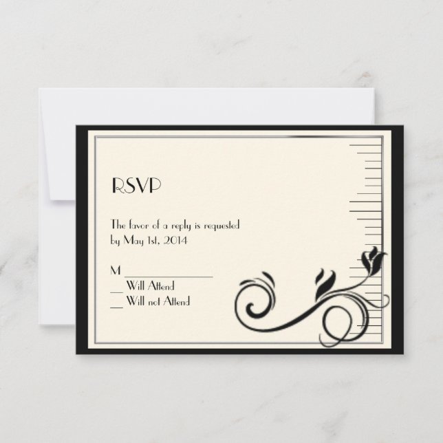 French Deco Rose Black Cream Response Card (Front)