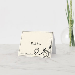 French Deco Rose Black Cream Wedding Thank You Card