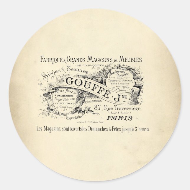French Department Store Sign Classic Round Sticker (Front)