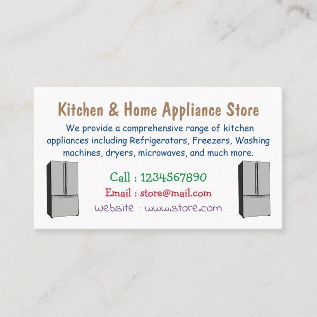 French door refrigerator cartoon illustration business card (Front)