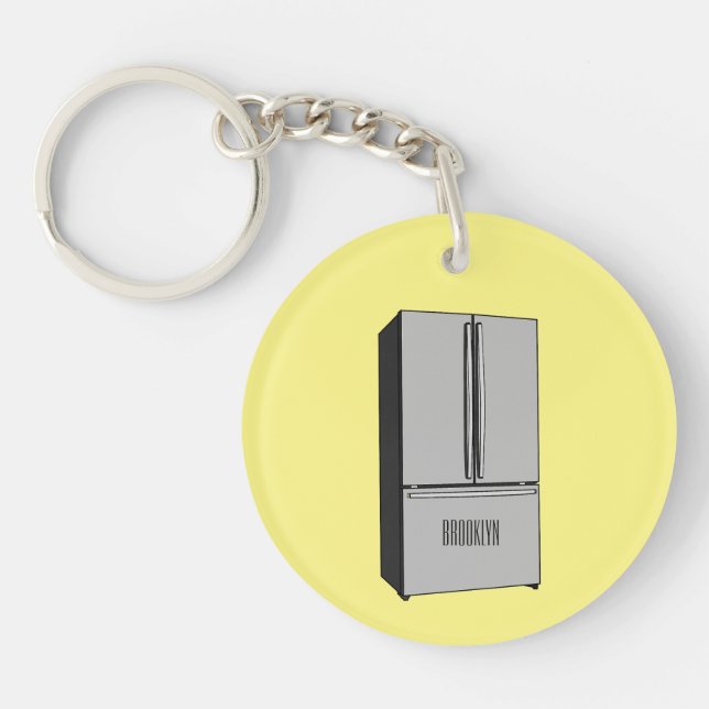 French door refrigerator cartoon illustration key ring (Front)