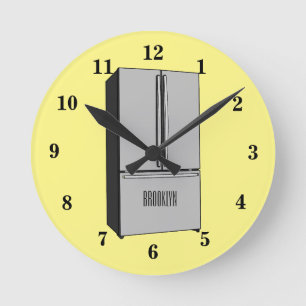 French door refrigerator cartoon illustration round clock