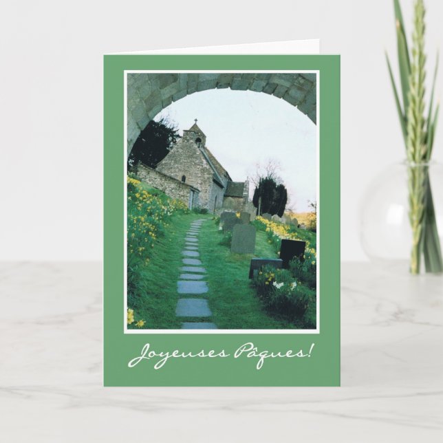 French Easter Card with Quaint Old Church (Front)