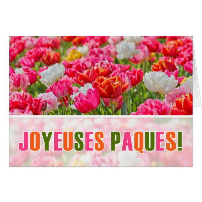 FRENCH Easter Joyeuses Paques Pink Tulip Garden (Front Horizontal)