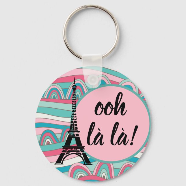 French Eiffel Tower Trendy Ooh la la!/ Monogram Key Ring (Front)