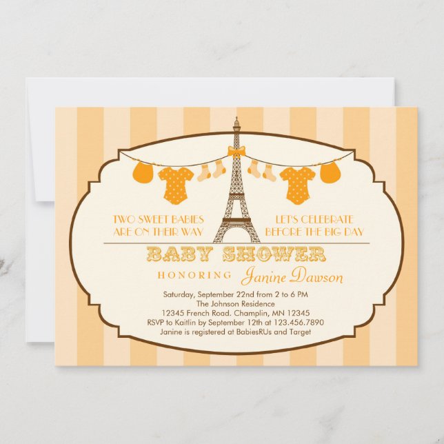 French Eiffel Tower Twin Baby Shower Invitation (Front)