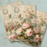 French Eiffel Tower Vintage Floral Pink Decoupage Tissue Paper<br><div class="desc">One of several designs created to coordinate, making your decoupage projects easy to accomplish. This one has French Eiffel Tower ephemera, postmarks and text with watercolor painted image of a bouquet of garden grown antique wild roses in white and pale blush pink with hints of red burgundy. Shabby chic junk...</div>