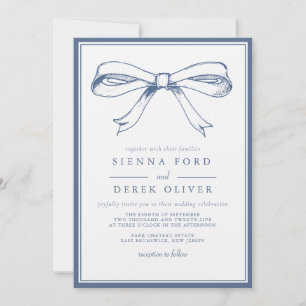 French Elegance Blue Bow Wedding Invitation