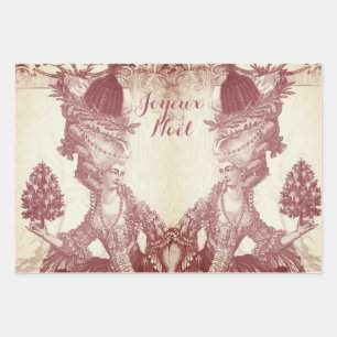 French elegant Marie Antoinette Joyeux Noel Wrapping Paper Sheet
