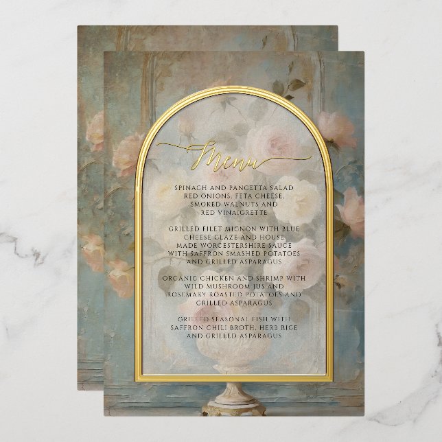 French Elegant Pink Floral Vintage Rose Menu (Front/Back)