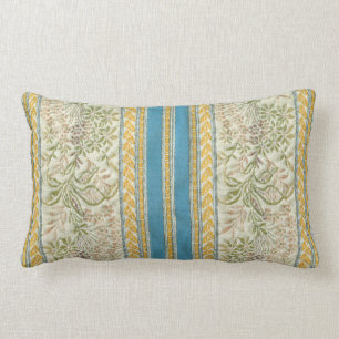 French Embroidered Flower Fabric Look Lumbar Cushion