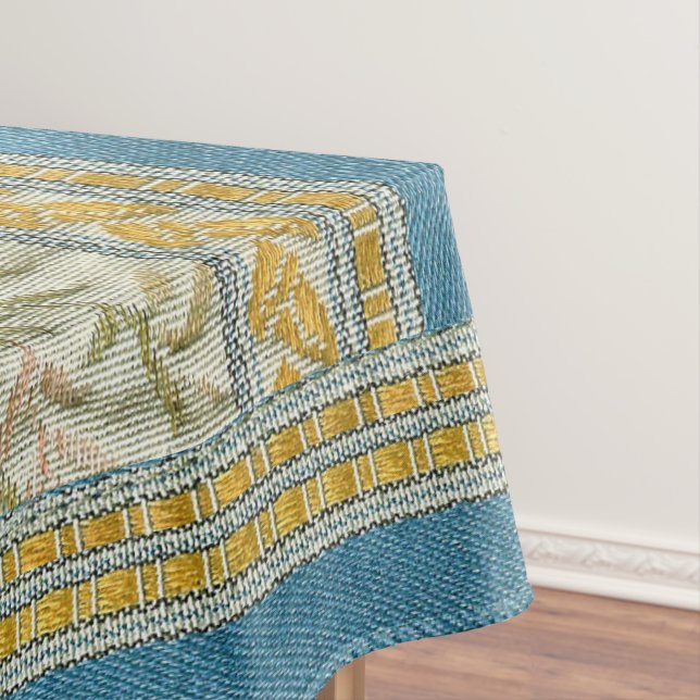 French Embroidered Flower Fabric Look Tablecloth (In Situ)