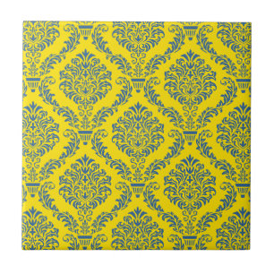 French Empire Damask in Azure Blue and Yellow Tile