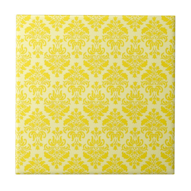 French Empire Damask in Yellow and Cream Ceramic Tile (Front)