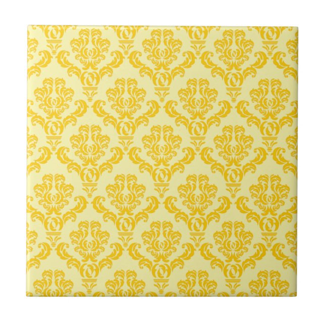 French Empire Damask in Yellow and Cream Ceramic Tile (Front)