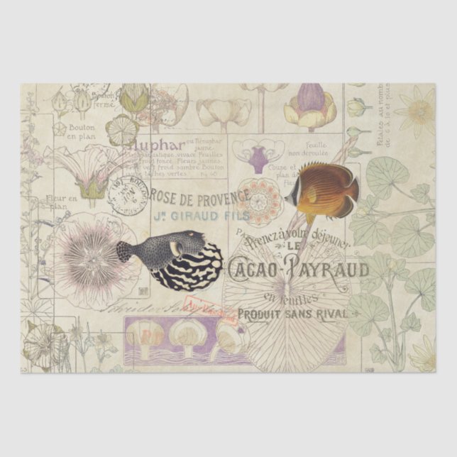 French Ephemera Art Nouveau Flower Fish Tissue Paper (Front)