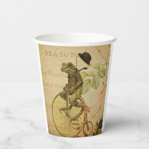 French Ephemera Frog Riding Bicycle Rose  Paper Cups