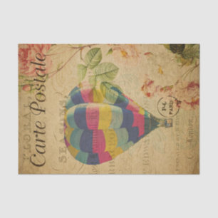 French Ephemera Hot Air Balloon Floral Decoupage T Tissue Paper
