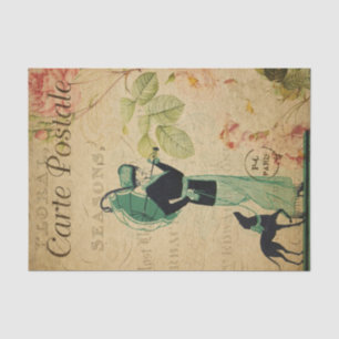 French Ephemera Lady Whippet Dog Floral Decoupage Tissue Paper