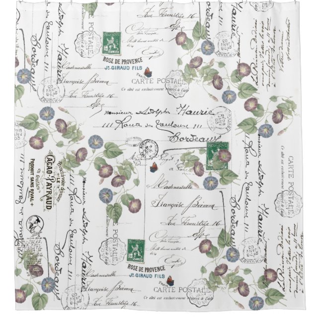 French Ephemera Morning Glory Flowers Shower Curtain (Front)