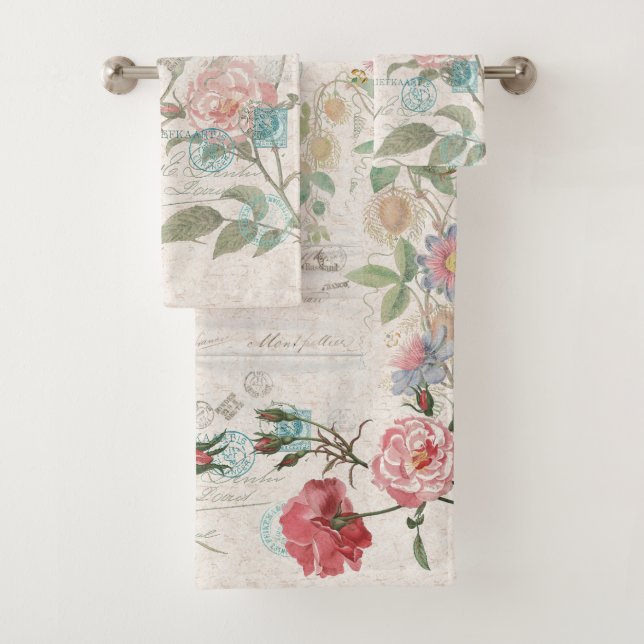French Ephemera Passionflower Rose Bath Towel Set (Insitu)
